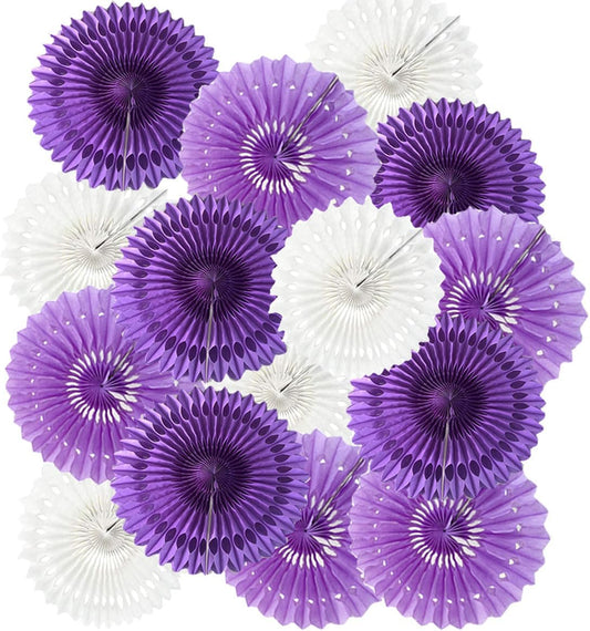 15pcs 6'' 8'' 10'' Paper Fans Decorations Round Purple Tissue Paper Fans Decor Hanging Paper Fans Set Party Paper Honeycomb Fans Decorations for Party Birthday Wedding Events