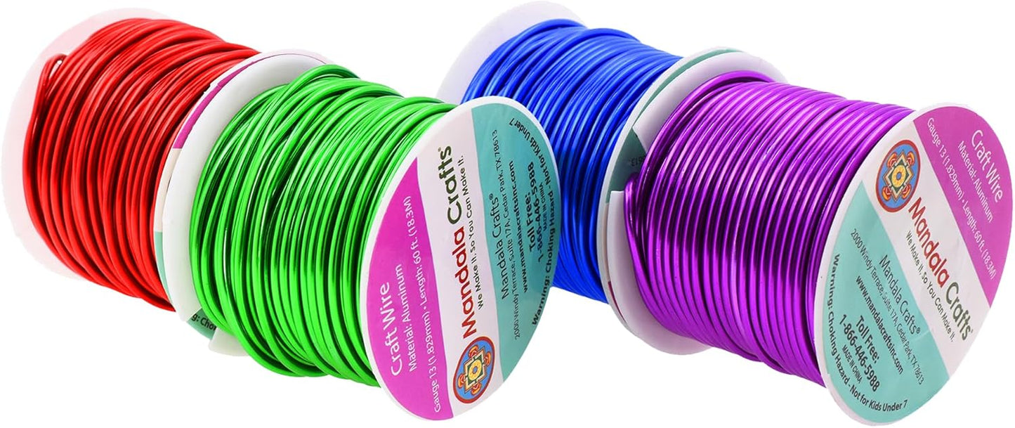 Mandala Crafts 13 Gauge Anodized Aluminum Craft Wire for Jewelry Making - 240 FT Colored Flexible Rainbow Wire - Bendable for Bonsai Armature Crafting Sculpting