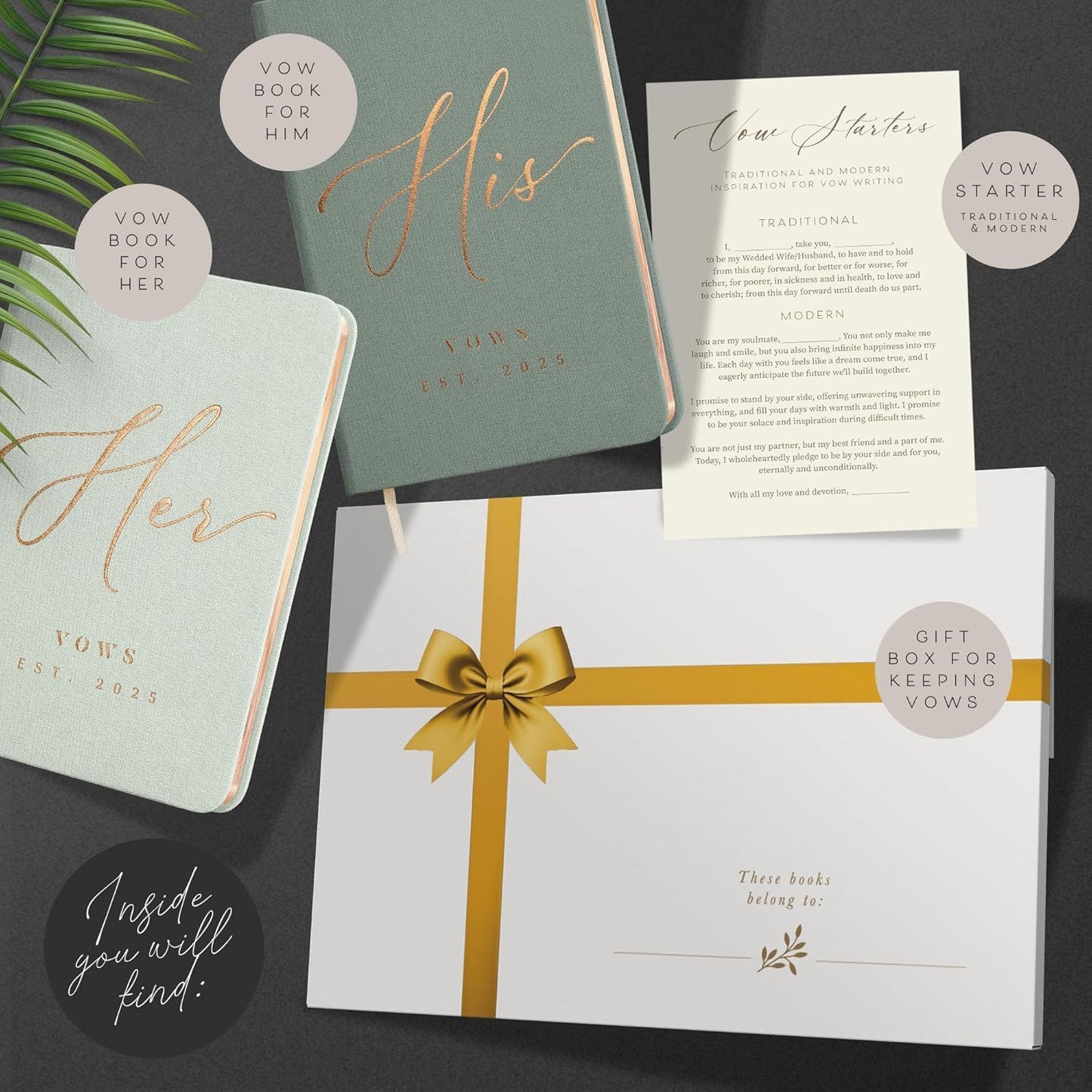 Personalized 2025 Vow Books His & Hers - Mint & Sage Linen Wedding Vow Books Ideal as Wedding Accessories for Brides & Grooms, His & Hers Gifts - Wedding Registry Must Haves 2025 & Elopement Essentials