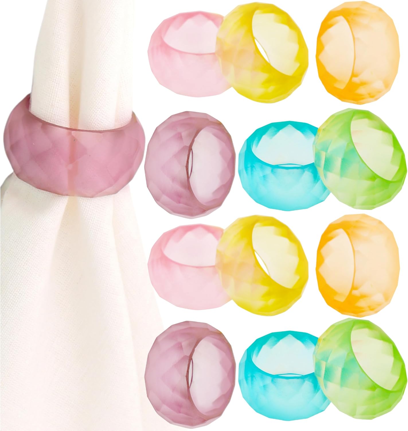 Napkin Rings Set of 12 - Epoxy Resin Napkin Holder Cuffs for Dinner Table Décor - Farmhouse Modern Serviette Rings for Weddings, Parties, Receptions, Banquets, Daily Use - 1.5" (Pastel) - CLEENTABLE
