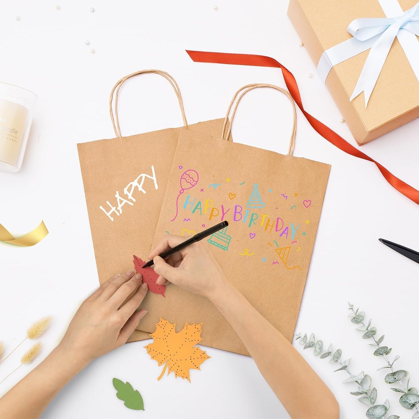 GSSUSA 12000 Pack 8x4.25x10 Inch Paper Bags with Handles Bulk, Brown Paper Gift Bags for Small Business, Heavy Duty Bulk, for Birthday Party Favors, Shopping, Retail