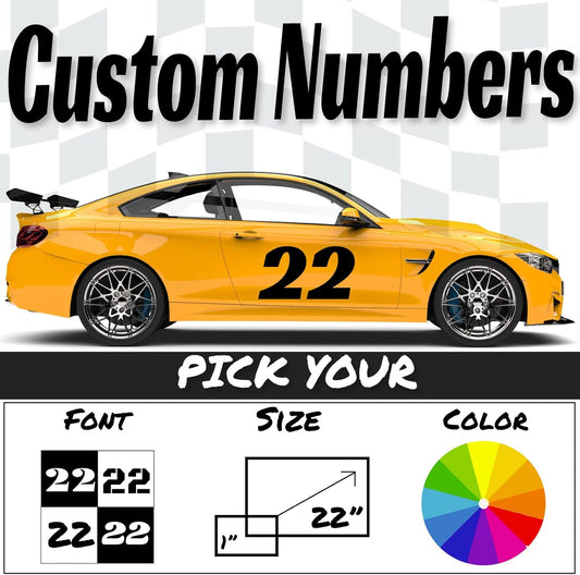 Fairwinds Designs Custom Race Car Number Decals | Set of 3 Heavy Duty Vinyl Stickers | Choose Size in Inches | Numbers for Cars Truck Motorcycle Jet Ski Boat | Racing Autocross Pro (Black, Medium)