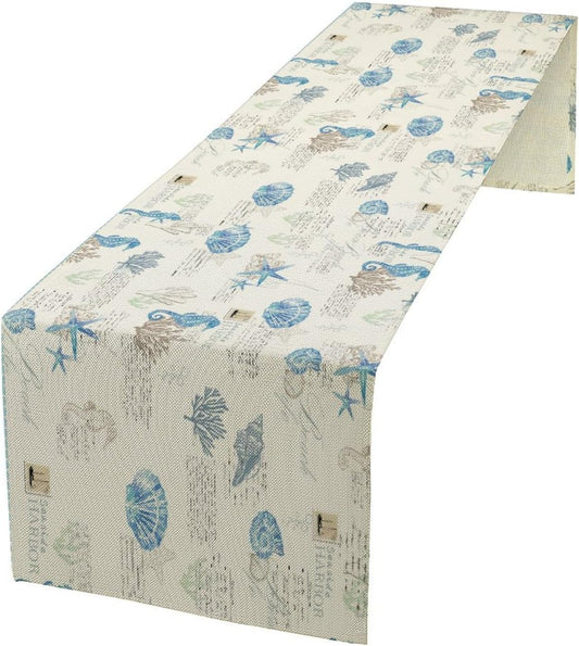 Starfish Table Runner,Vintage Nautical Seashell Tropical Beach Theme Coastal Ocean Sea Burlap for Hotel Indoors Outdoor Dining Room Kitchen Tablecloth, 13x80in