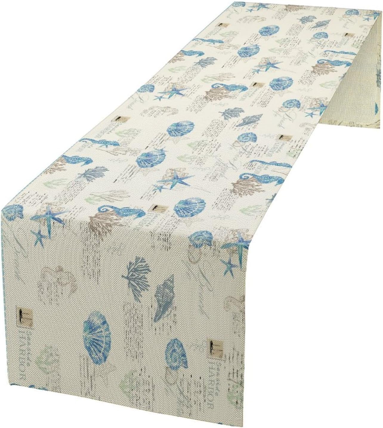 Starfish Table Runner,Vintage Nautical Seashell Tropical Beach Theme Coastal Ocean Sea Burlap for Hotel Indoors Outdoor Dining Room Kitchen Tablecloth, 13x70in