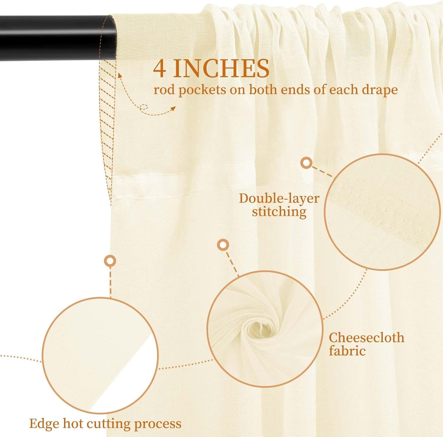 6 Panels Ivory Ceiling Drapes, 5ftx20ft Ceiling-Drapes Wedding Arch Draping Fabric Cheesecloth Sheer Curtain Romantic Decorations for Wedding Party Banquet Ceremony Stage