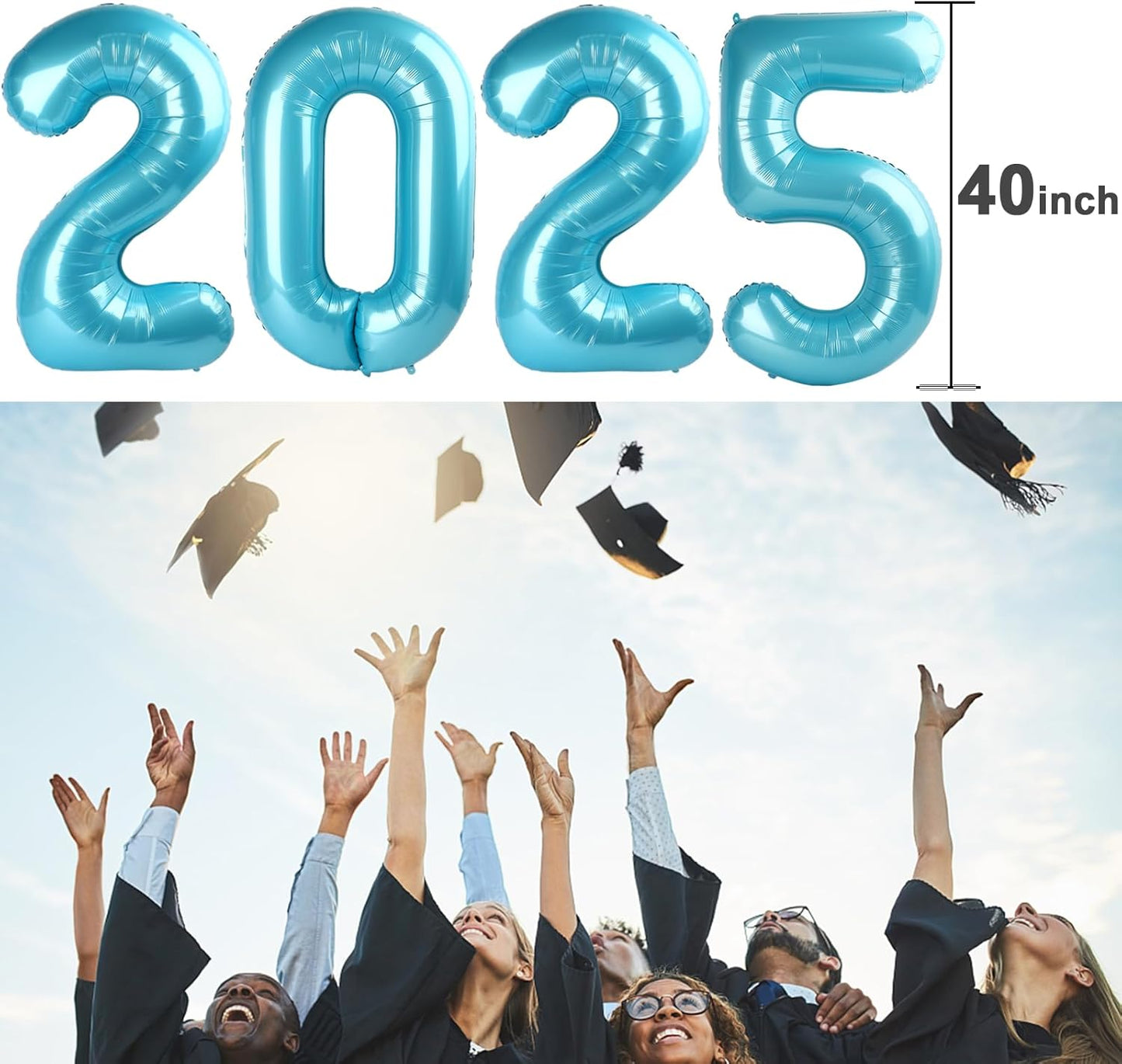 Pearlescent Blue 2025 Number Balloon, 40 Inch Foil Number 2025 Bluefoil Balloons, Happy New Year Eve Party Supplies Balloon Christmas Graduations Birthday Decoration