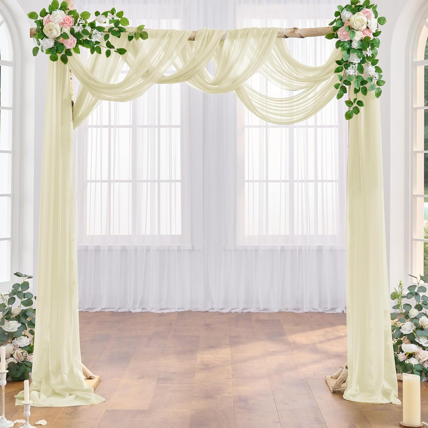 Wedding Arch Draping Fabric Beige Arch Drapes Sheer Backdrop Curtain for Ceremony Photo Wedding Decor 19Ft x 28" 2 Panel