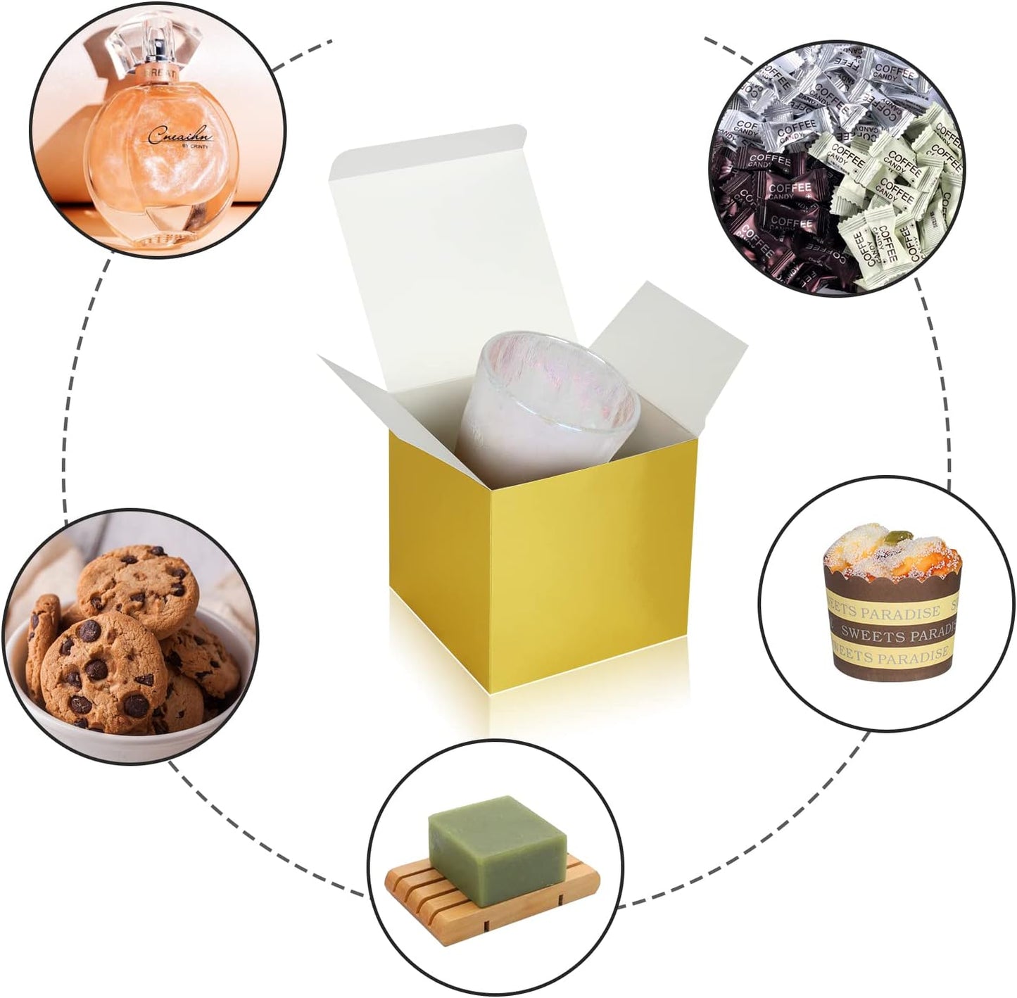 50 Pack Small Gift Boxes, 4x4x4 Favor Boxes Gold Paper Gift Boxes with Lids for Presents, Crafting, Cupcake Boxes, Gifts, Candy Boxes for Wedding Party Bridal Shower Baby Shower Favors