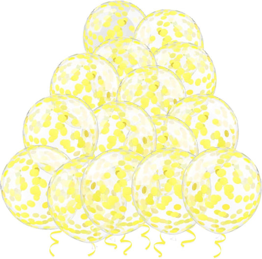 25 Pcs Yellow Confetti Balloons, 12 Inch Thickened Clear Latex Balloon with Confetti Inside for Birthday Party Baby Shower Aniversary Engagement Bridal Shower Decorations Supplies (Yellow Confetti)