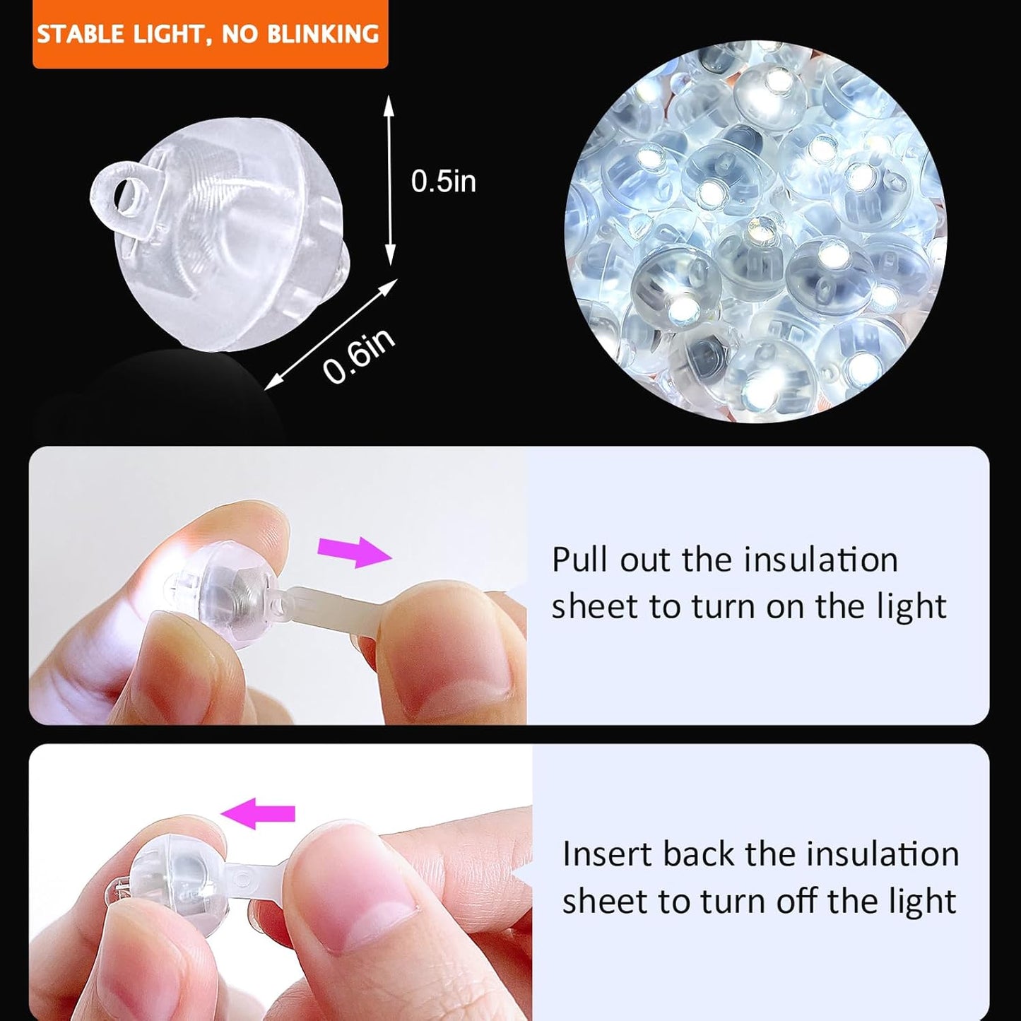 50PCs Mini Led Lights, Led Balloons Light for Party Decorations Neon Party Lights for Paper Lantern Easter Eggs Birthday Party Wedding Halloween Christmas Decoration(Glow steadily White)