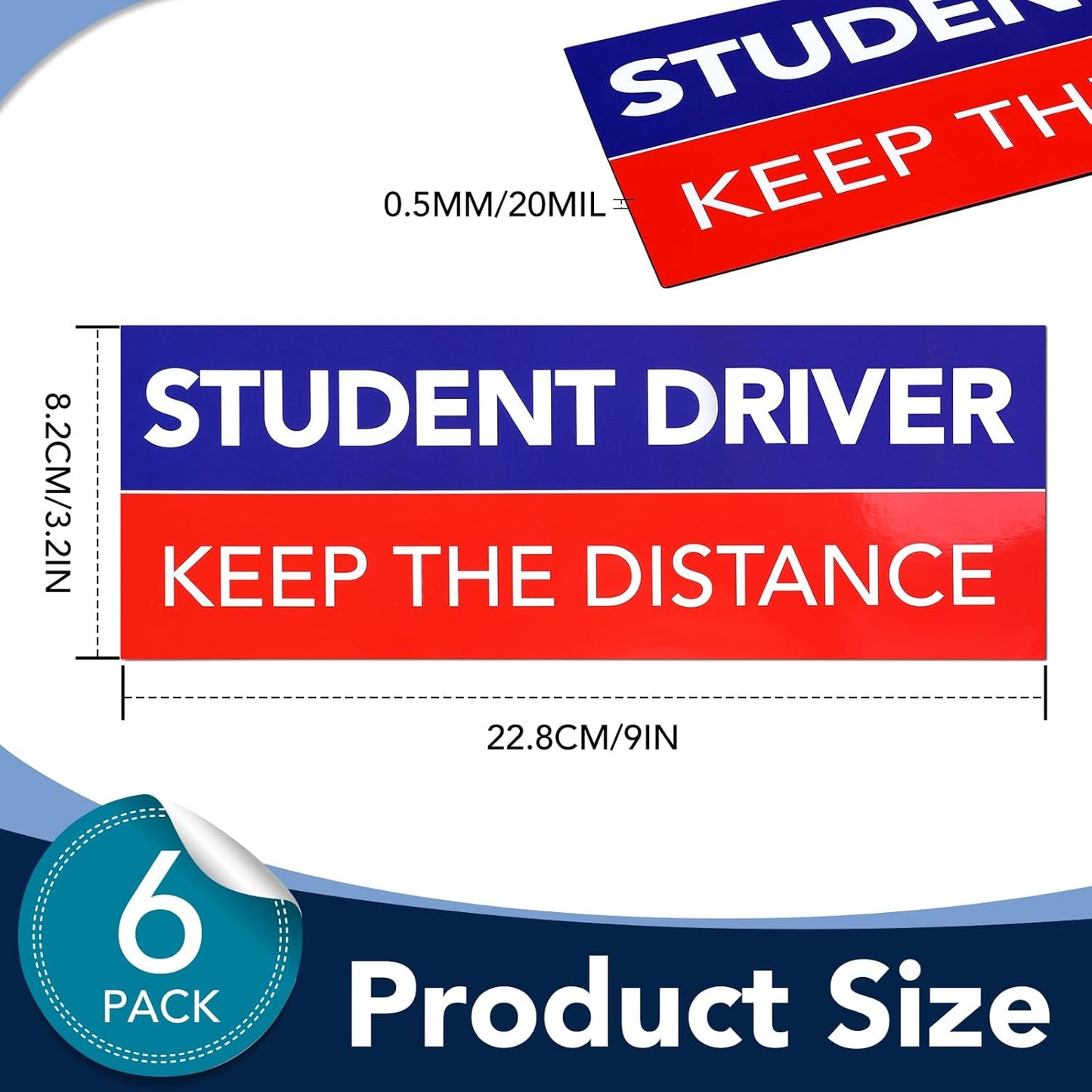 DIYMAG 6Pcs Student Driver Magnet for Car, 9" x 3.2" New Students Drivers Sign Magnetic Novice Magnetics Vehicle Safety Signs Reusable Movable