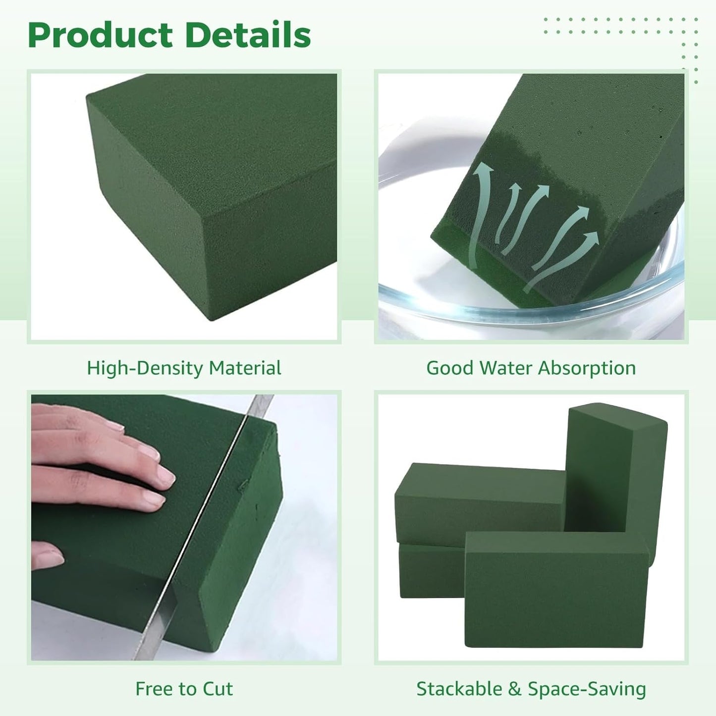 30 PCS Floral Foam Blocks, Green Flower Foam Bricks for Fresh & Artificial Flowers, Wet and Dry Florist Foam for Arrangements, Crafts, Bouquets, DIY Centerpieces, 5.5 x 3.1 x 1.8 in