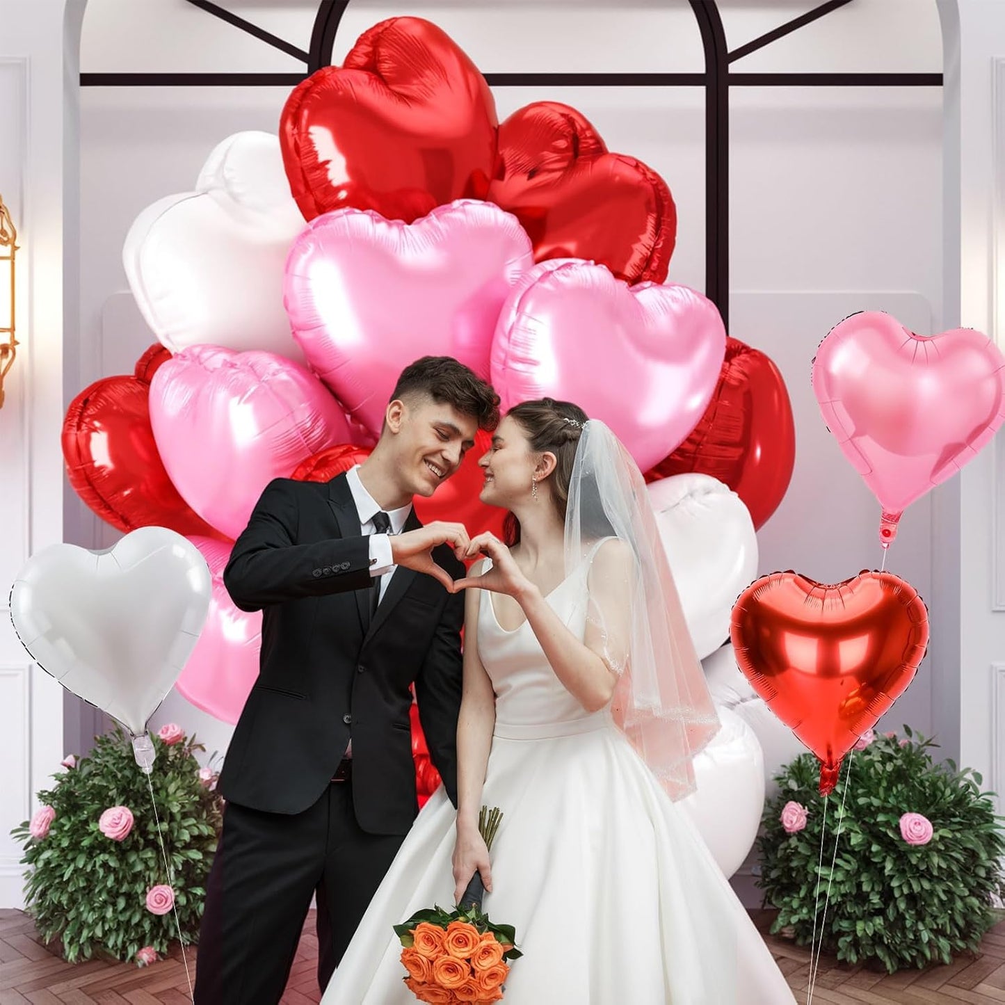 12 Pcs Heart Balloons - 18 inch Red Pink Heart Shaped Foil Helium Balloons for Wedding, Baby Shower, Valentine's Day Parties