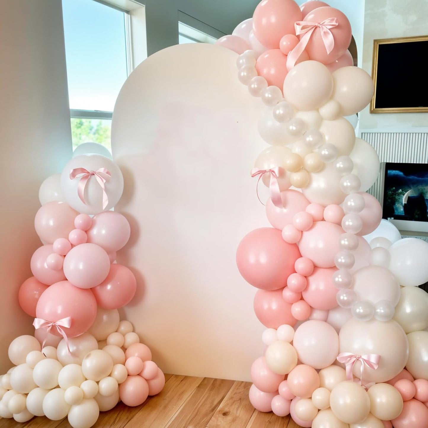 Light Pink Balloons, 12 Inch Pastel Macaron Pink and White Sand Nude Beige Pearl White Boho Balloons for Girls Women Birthday Party Wedding Engagement Bachelorette Bridal Baby Shower Decoration