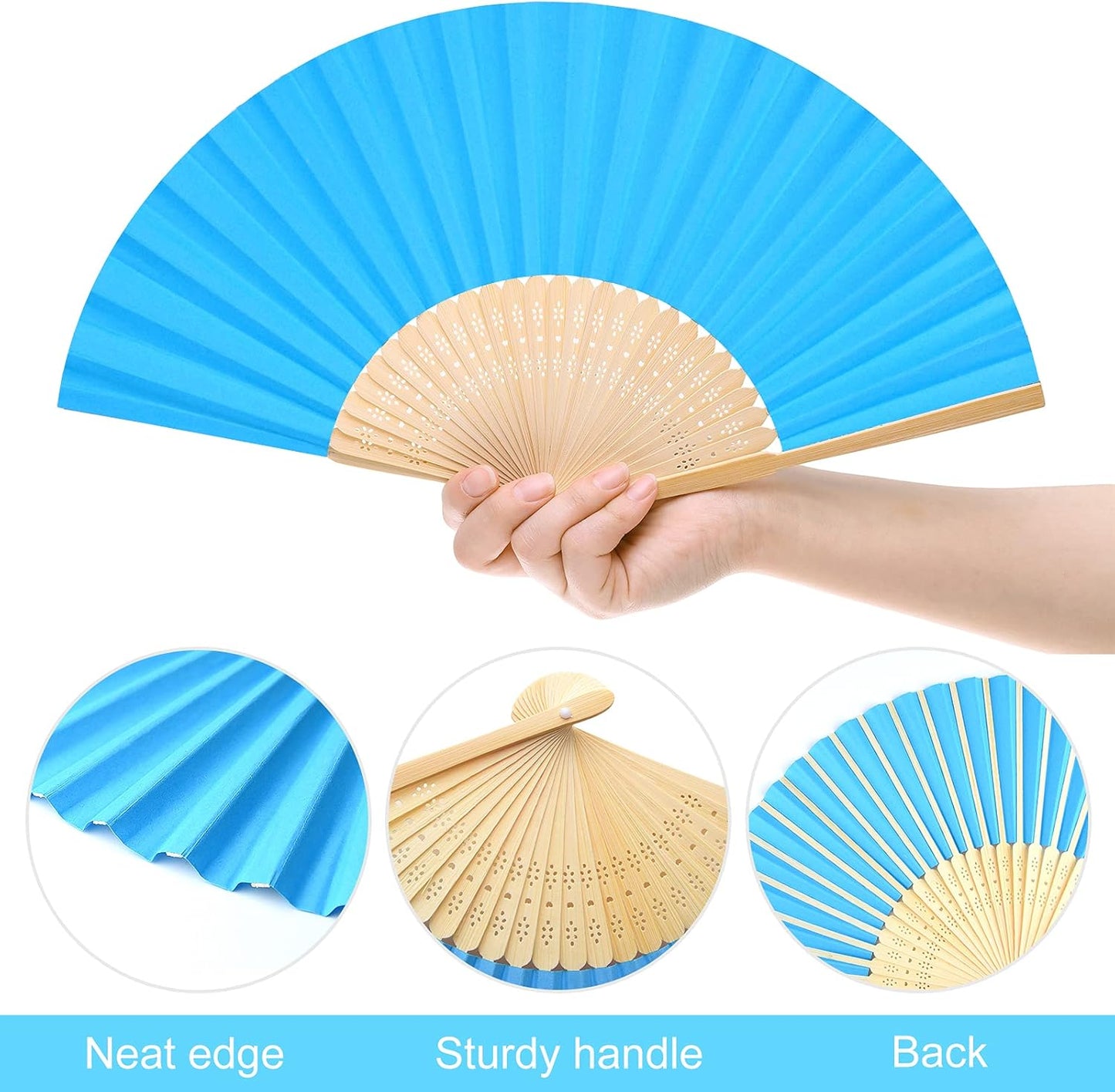 FEPITO 48 Pieces Handheld Paper Fan Paper Folding Fans with Bamboos for Wedding Gift, Party, Home, Multicolor