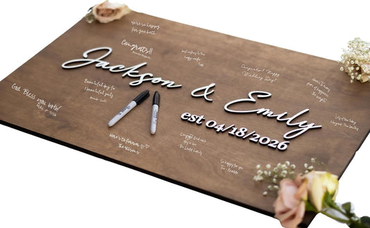 Personalized Last Name Guest Book, Unique Guest Book Sign, Custom Alternative Guest Book, Wooden Guest Book, Wedding Ceremony Guestbook Sign (Design 8)