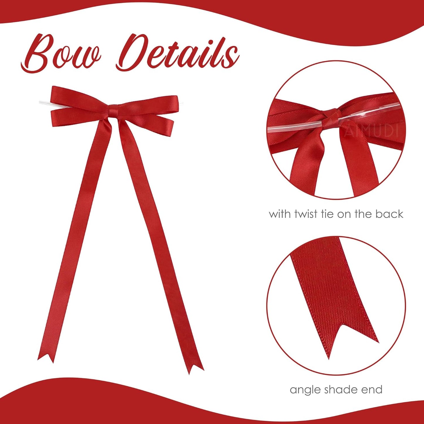 AIMUDI Red Bow 5 × 10" Satin Bow for Gift Wrapping Twist Tie Bows Premade Ribbon Bows for Bouquets Invitations Baskets Crafts Wreaths Wedding Birthday Party Mother's Day Decorations, 36 PCs