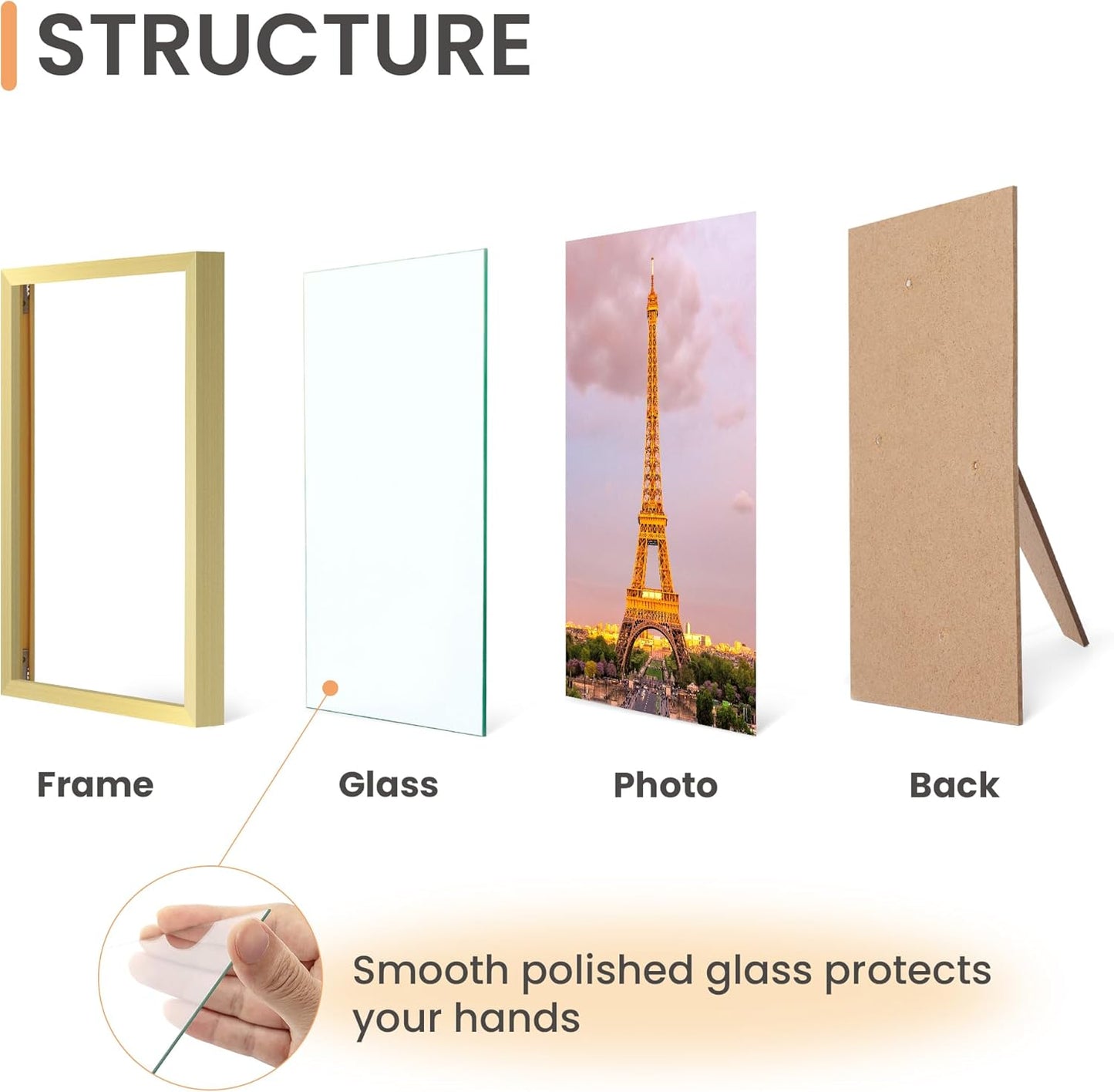 upsimples 5x7 Picture Frame Set of 3, Made of High Definition Glass for 5 x 7 Gold Frames, Wall and Tabletop Display Thin Border Photo Frame for Home Décor