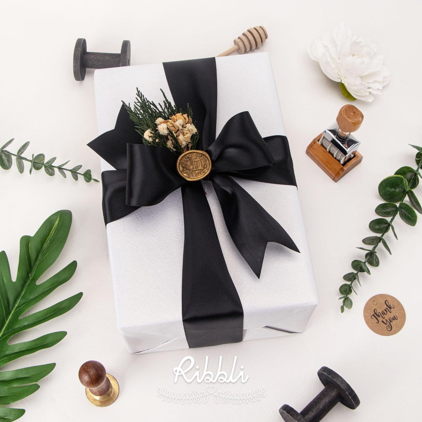 Ribbli Black Double Faced Satin Ribbon, 2” x Continuous 10 Yards,Use for Bows Bouquet,Gift Wrapping,Floral Arrangement,Wedding Decoration