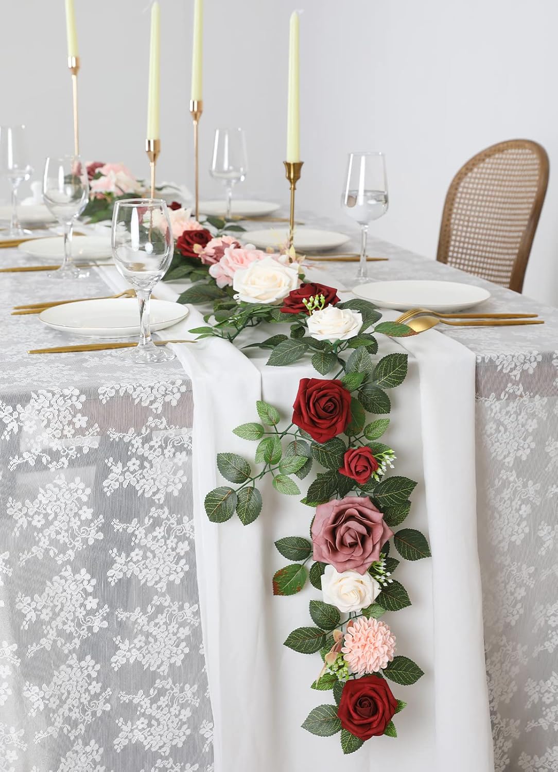 5FT Artificial Rose Flower Burgundy Fake Floral Garland for Wedding Ceremony Backdrop Arch Flowers Table Centerpieces Decorations