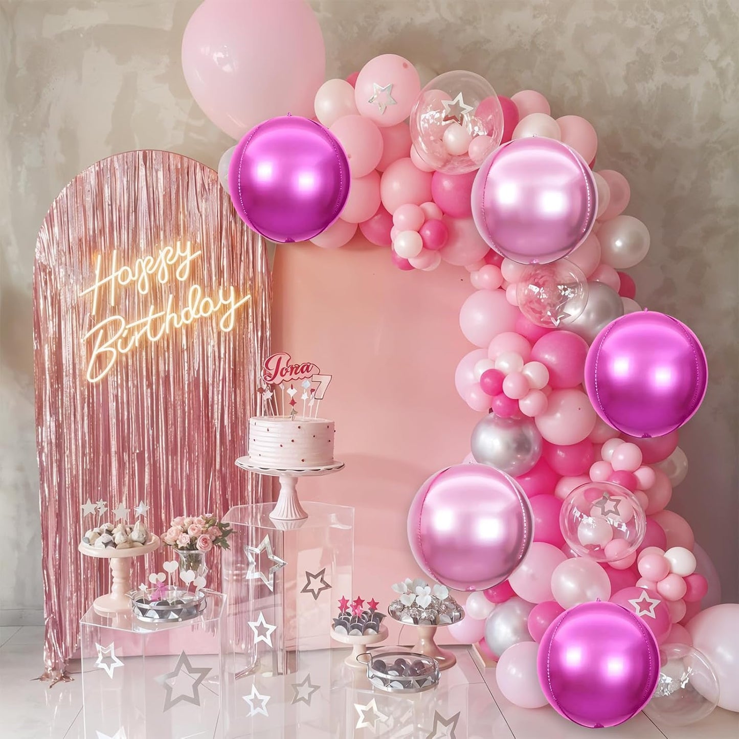 6Pcs Hot Pink and Pink Round Foil Balloons,Giant 4D Round Ball Balloons,22 Inch Metallic Pink Balloon for Birthday Wedding Graduation Prom Party Decorations