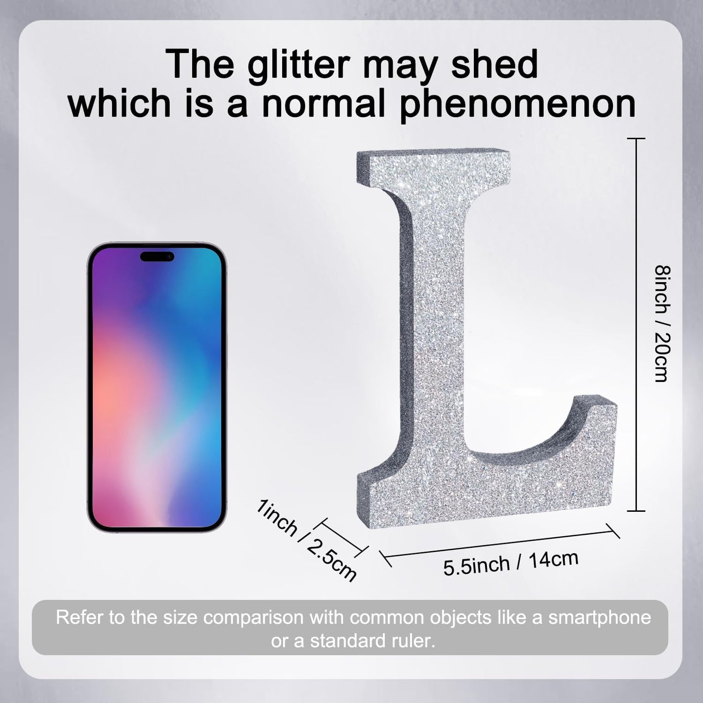 TONIFUL 8 Inch Silver Glitter Letter L Table Centerpiece A-Z Silver Birthday Party Decorations,Silver Alphabet L for Birthday,Chrismas,Graduation,Bridal Shower,Wedding,Anniversary Party Supplies