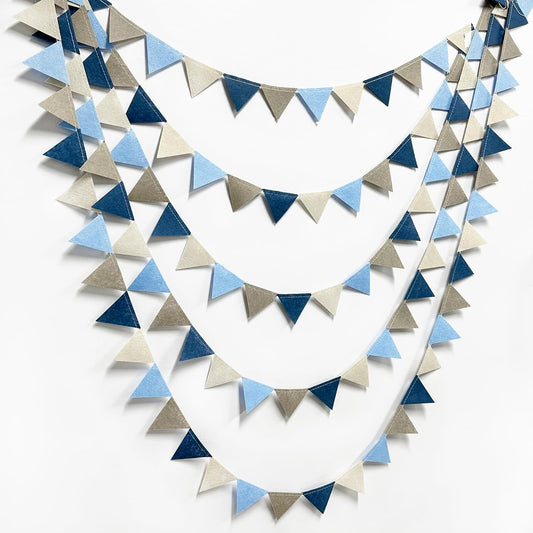 Dusty Blue Party Decoration Gray Blue Felt Hanging Triangle Mini Bunting Pennant Banner Flag for Baby Shower Birthday Wedding Nautical Ahoy Achor Bridal Shower Engagement Party Classroom Nursery Decor