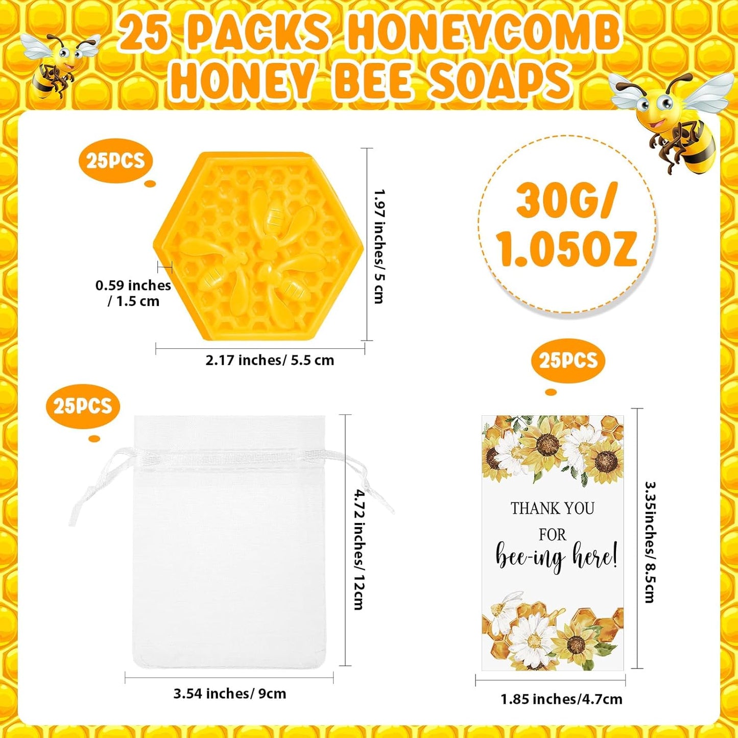 Demissle 50 Set Bee Themed Baby Shower Favors Including Honeycomb Soap with Thank You Card Gift Bags Honey Soap Gift for Guest Gender Reveal Party Decorations Baby Shower Game Prizes