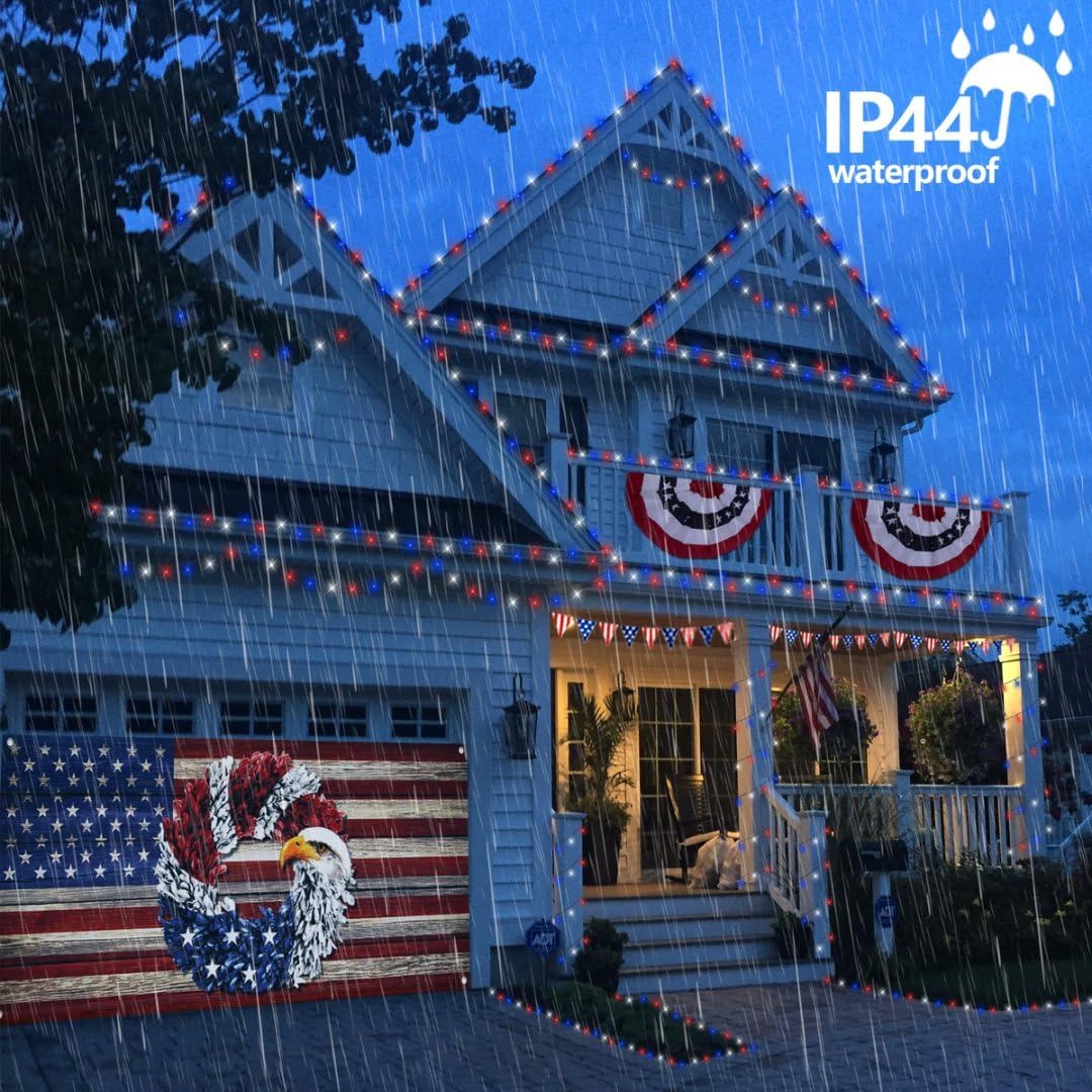 YEGUO 500LED 165ft 4th of July led Lights Outdoor Waterproof, Patriotic String Lights Plug in, Red White Blue led String Lights Indoor for 4th of July Memorial Day Independence Day Decor