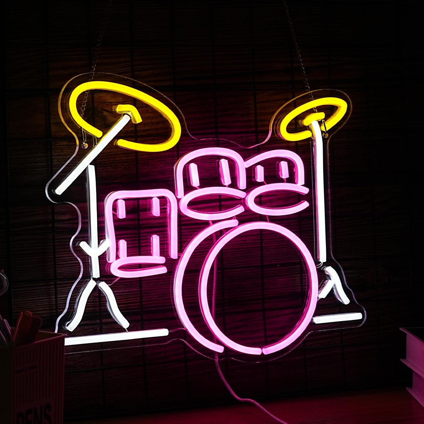 Drum Kit Neon Sign Dimmable Multicolored Led Neon Light for Wall Decor Drum Kit Shape Neon Light Sign USB Powered Led Neon Signs for Bar Live Music Music Studio Party Decoration