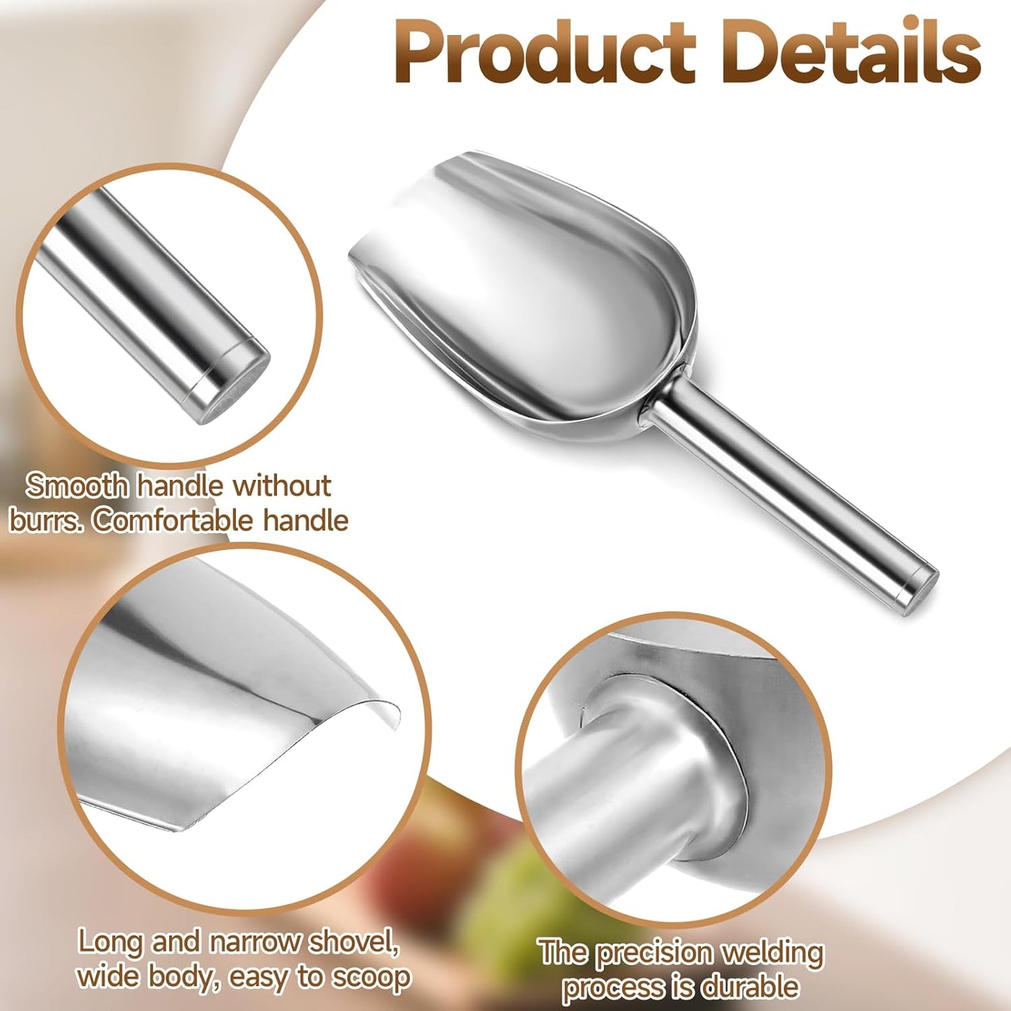 12Pcs Mini Ice Scoopers for Ice Bucket, 6 oz Stainless Steel Small Scoop Metal Food Scoop Candy Scoops for Candy Buffet Jars Canisters Scooping Dry Goods, Sugar, Coffee Bean, Flour, Spice, Dog Food