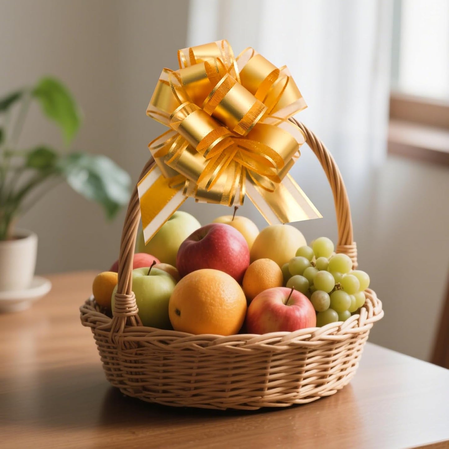 6 PCS 6 Inch Organza Golden Pull Bows - Perfect for Gift Wrapping, Wedding Decor, Car Bows, Birthday Parties, Christmas, and Valentine's Day