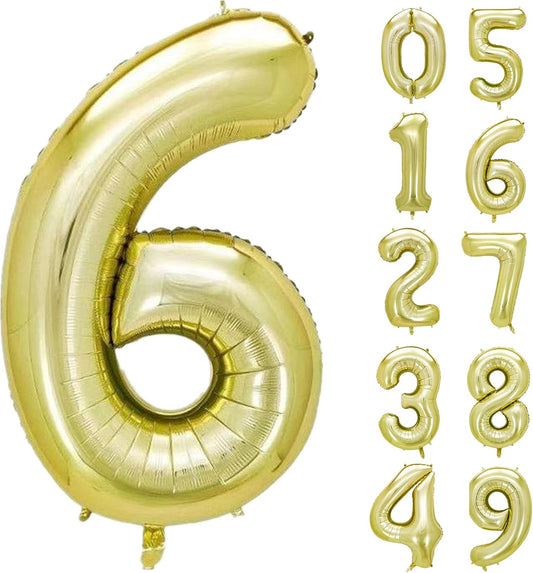40 Inch Numbers 6 Light Gold Large Balloon Digital 6 for Birthday Party, 0-9 Birthday Party Decorations,Foil Mylar Big Number 1 Wedding Graduations Photo Shoot Decorations(Number 6)
