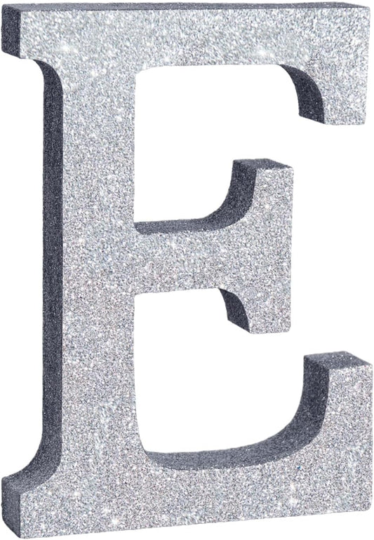 TONIFUL 8 Inch Silver Glitter Letter E Table Centerpiece A-Z Silver Birthday Party Decorations,Silver Alphabet E for Birthday,Chrismas,Graduation,Bridal Shower,Wedding,Anniversary Party Supplies