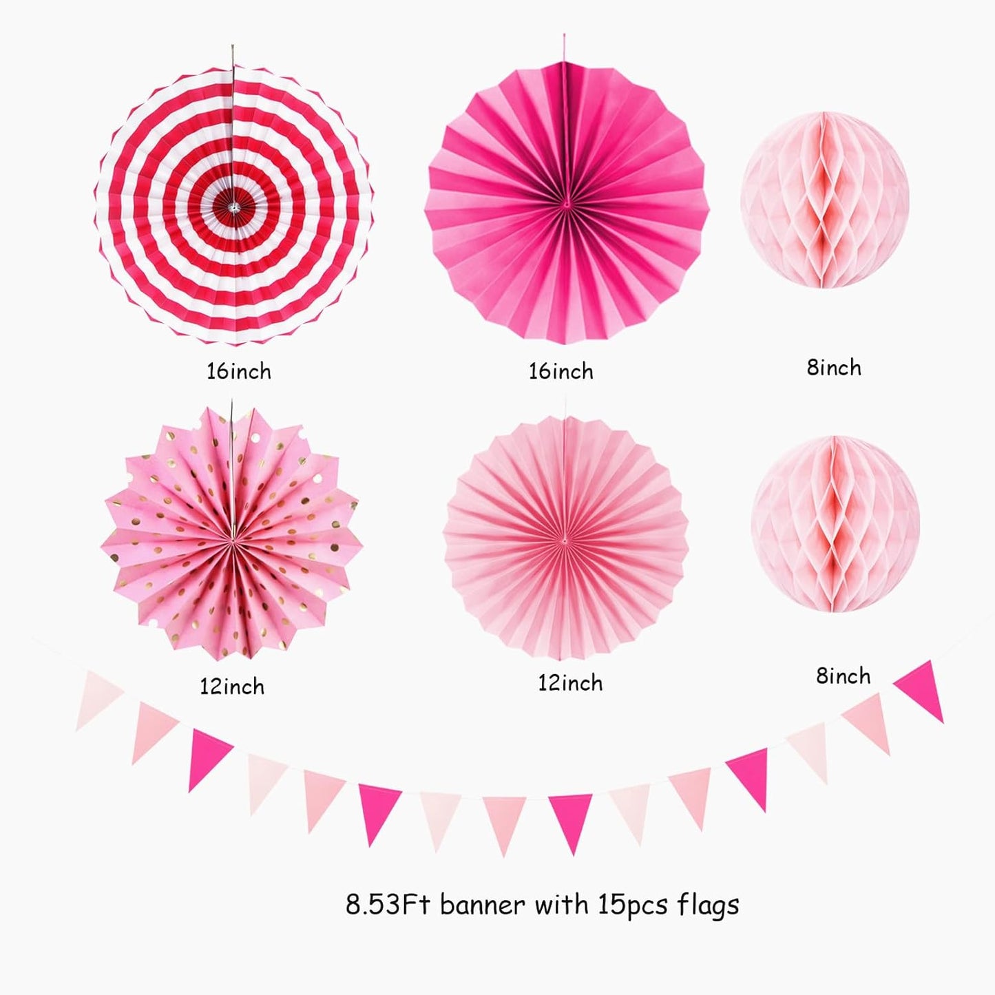 Rose Hot-Pink Party Decorations - 20pcs Paper Lanterns Fans,Tissue Pom Poms,Honeycomb Balls,Bunting,Birthday Wedding Bachelorette Baby Shower Bridal Graduation Engagement Decor Burgleda
