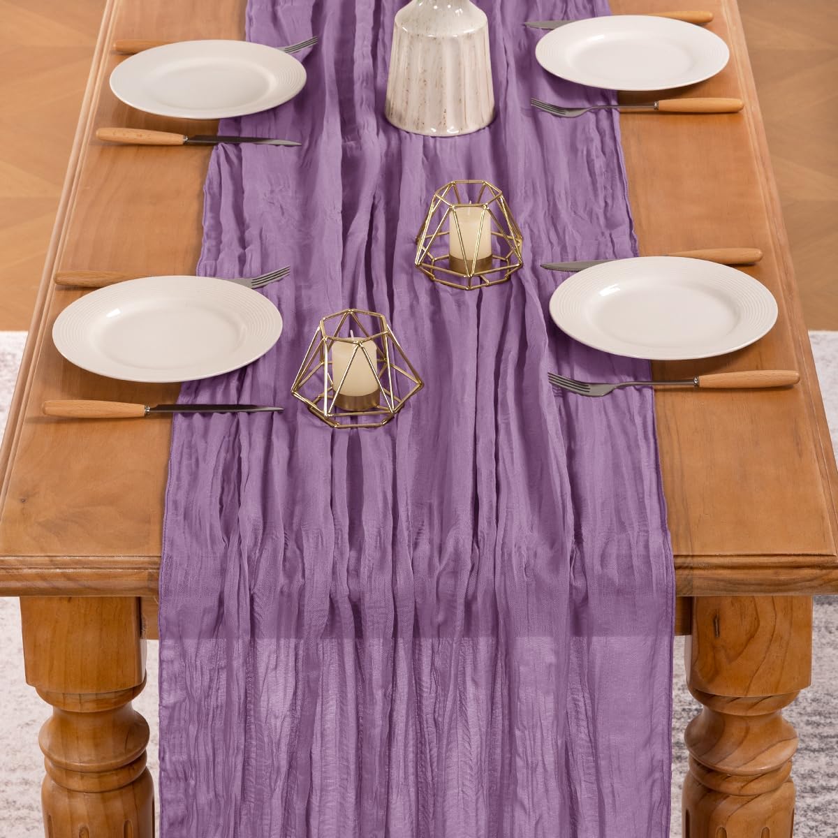MLMW 4 Pack Fall Table Runner Purple Cheesecloth Boho Rustic Sheer Cheese Cloth Table Runner 160 inch 13.3ft for Halloween Wedding Party Baby Bridal Shower Birthday