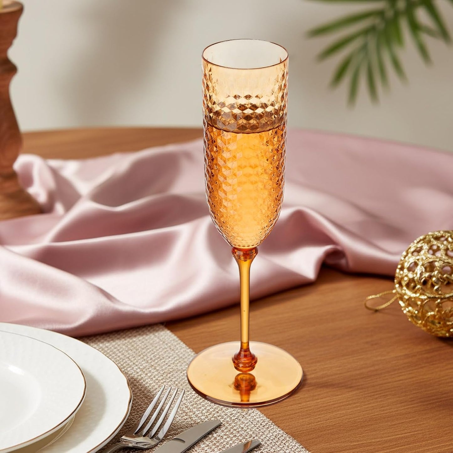 Remerry 48 Pack Detachable Plastic Champagne Flutes 5.5 oz Champagne Glasses Wedding Toasting Crystal Glasses Reusable Unbreakable Party Wine Cups for Wedding New Years Eve Party Supplies