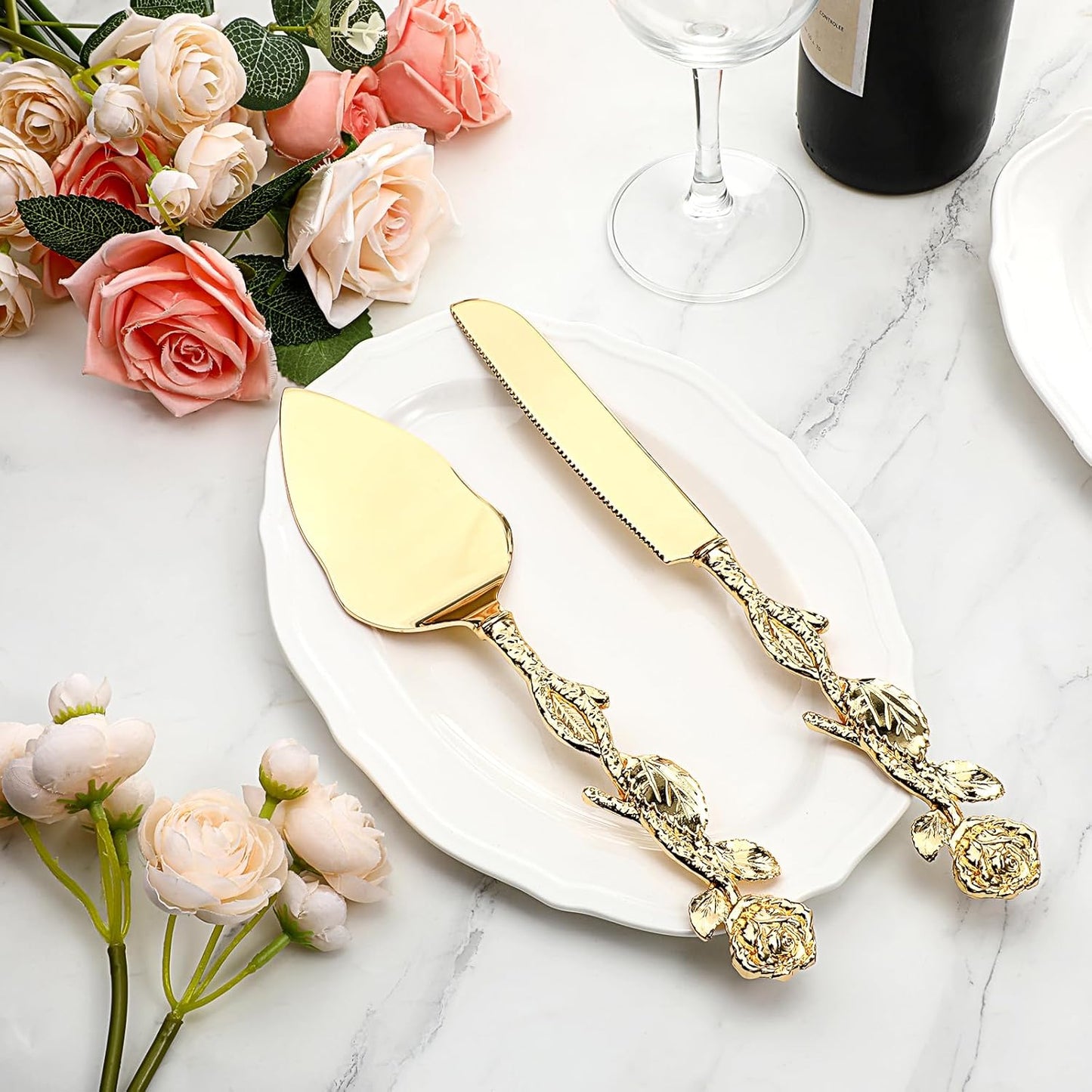 Cake Cutting Set for Wedding, Personalized Gold Cake Knife and Server Set, Custom Cake Serving Set, Engraved Pastry Pie Server Cake Pizza Cutter, Birthday Bridal Gift