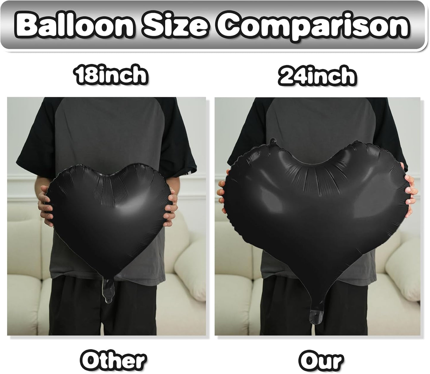 Black White Heart Balloons,24Inch Large Black Heart Foil Balloons for Valentine's Day Birthday Wedding Baby Shower Anniversary Party Decorations