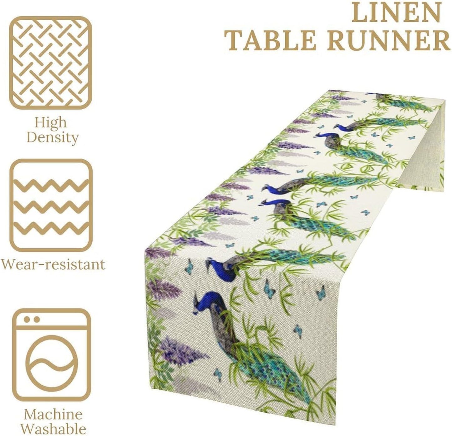 Peacock Table Runner,Spring Plant Butterfly Print Seasonal Table Runner for Home Kitchen Dining Party Indoor Outdoor Decoration 13x36 Inch