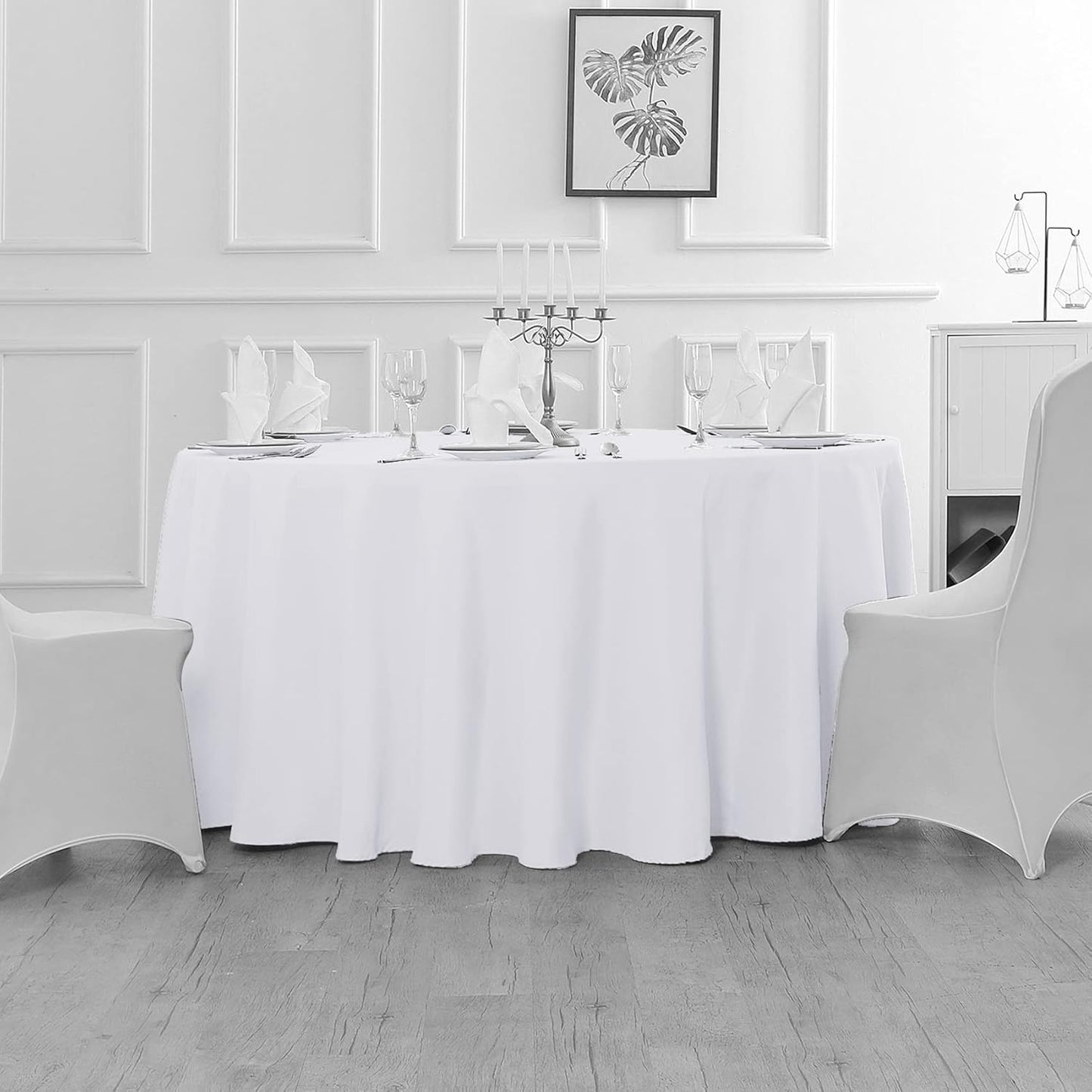 Fokitut 2 Pack Waterproof Round Tablecloth, 120 Inch, Stain Resistant and Wrinkle Polyester Table Cloth, Fabric Table Cover for Kitchen Dining, Wedding, Party, Holiday Dinner-White