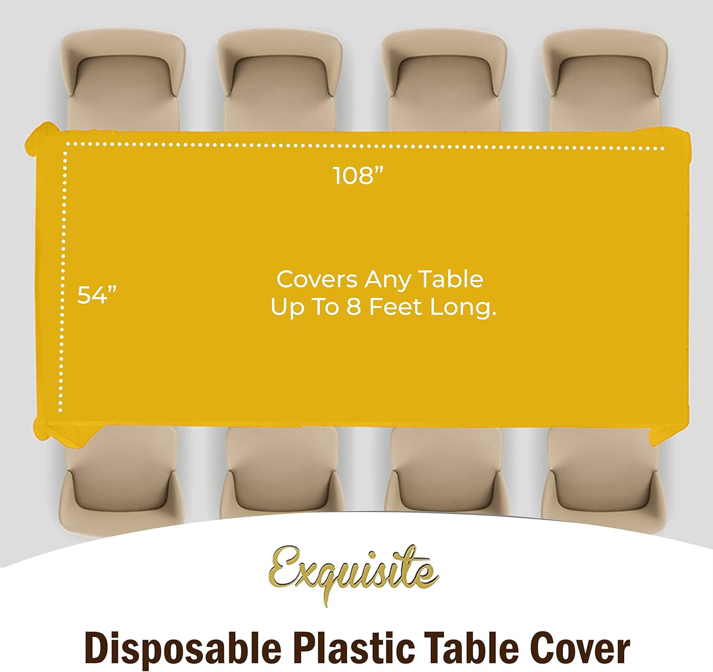 Exquisite 12-Pack Premium Plastic Tablecloth 54in. x 108in. Rectangle Table Cover - Yellow