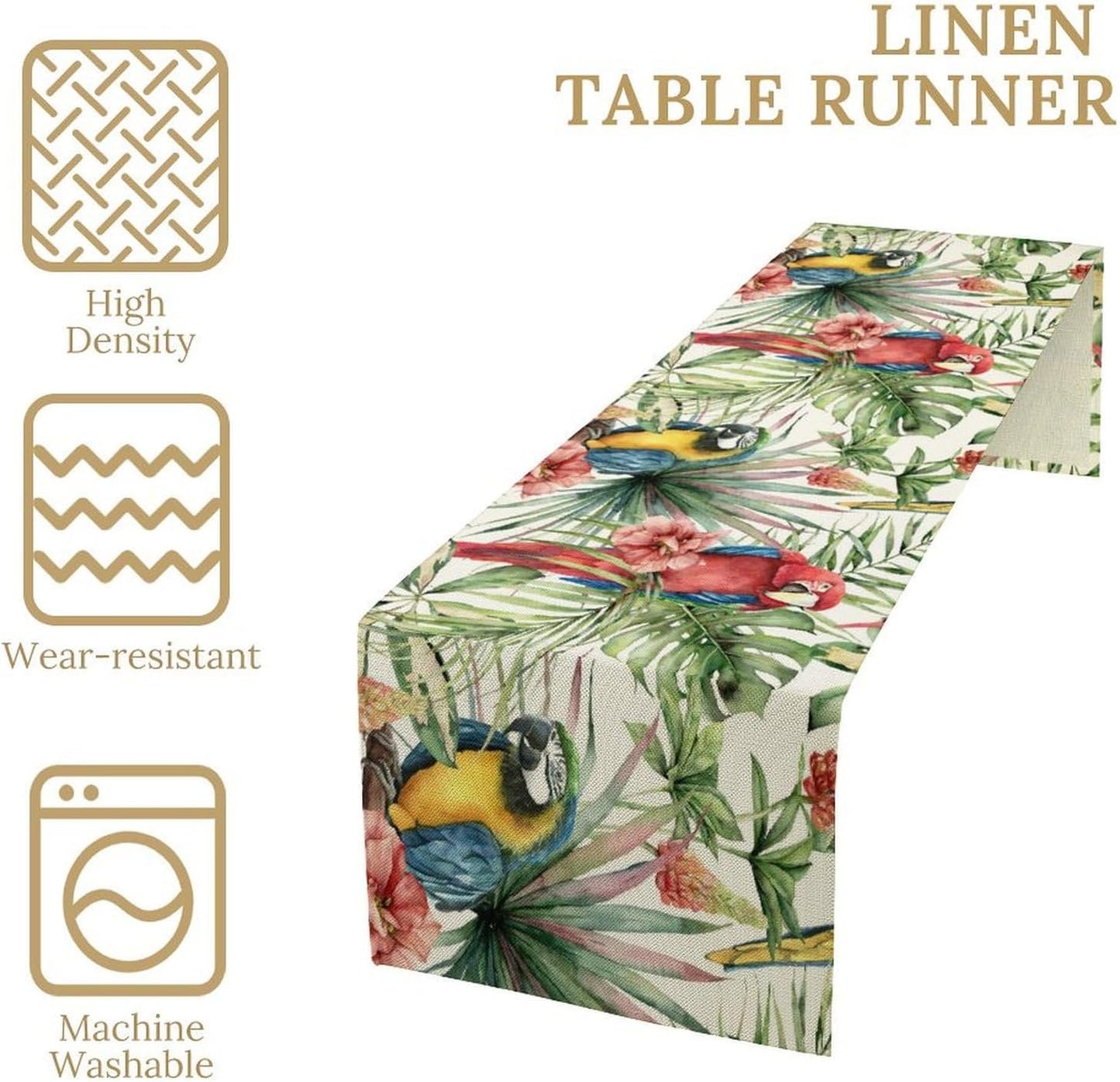 Parrot Table Runner,Tropical Palm Leaf Colorful Macaw Bird Watercolor Print Tablecloth Burlap for Hotel Indoors Outdoor Dining Room Kitchen Home Decor,W13X L70 in