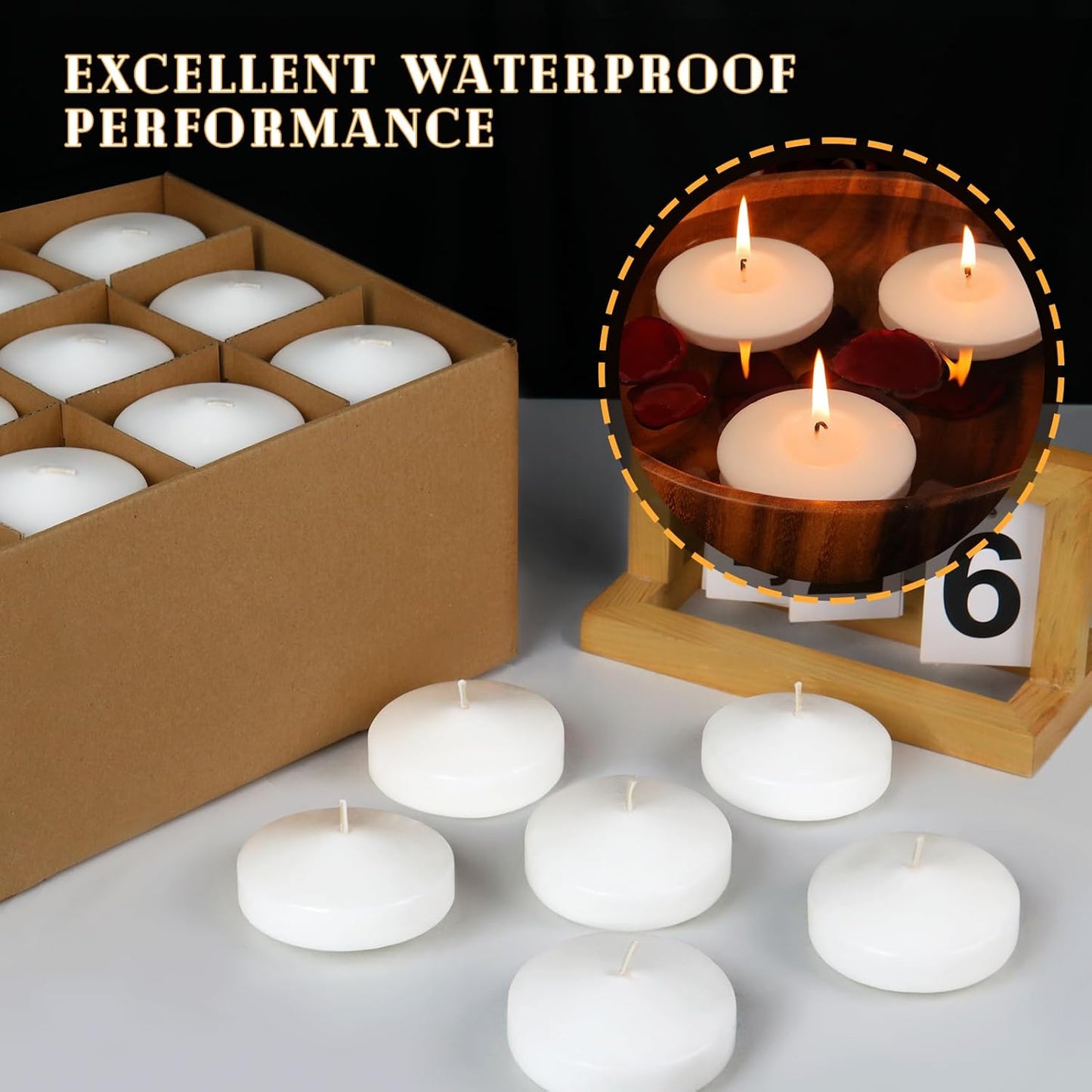 3 inch White Floating Candles, 60 Pack Unscented 3” Floating Candles for Centerpieces,8-9 Hours Water Activated Candle Bulk for Cylinder Vases Wedding Pool