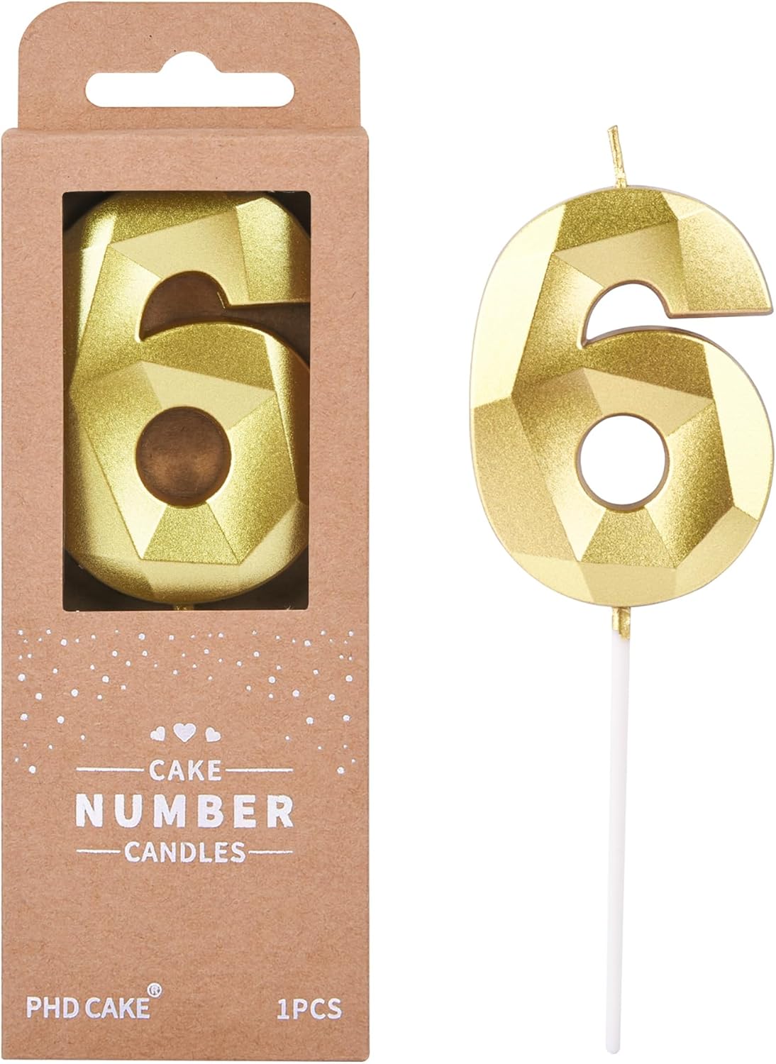 PHD CAKE 2.76 Inch Crystal Gold 6 Number Birthday Candles, Gold Candles, Cake Candles, Party Celebration