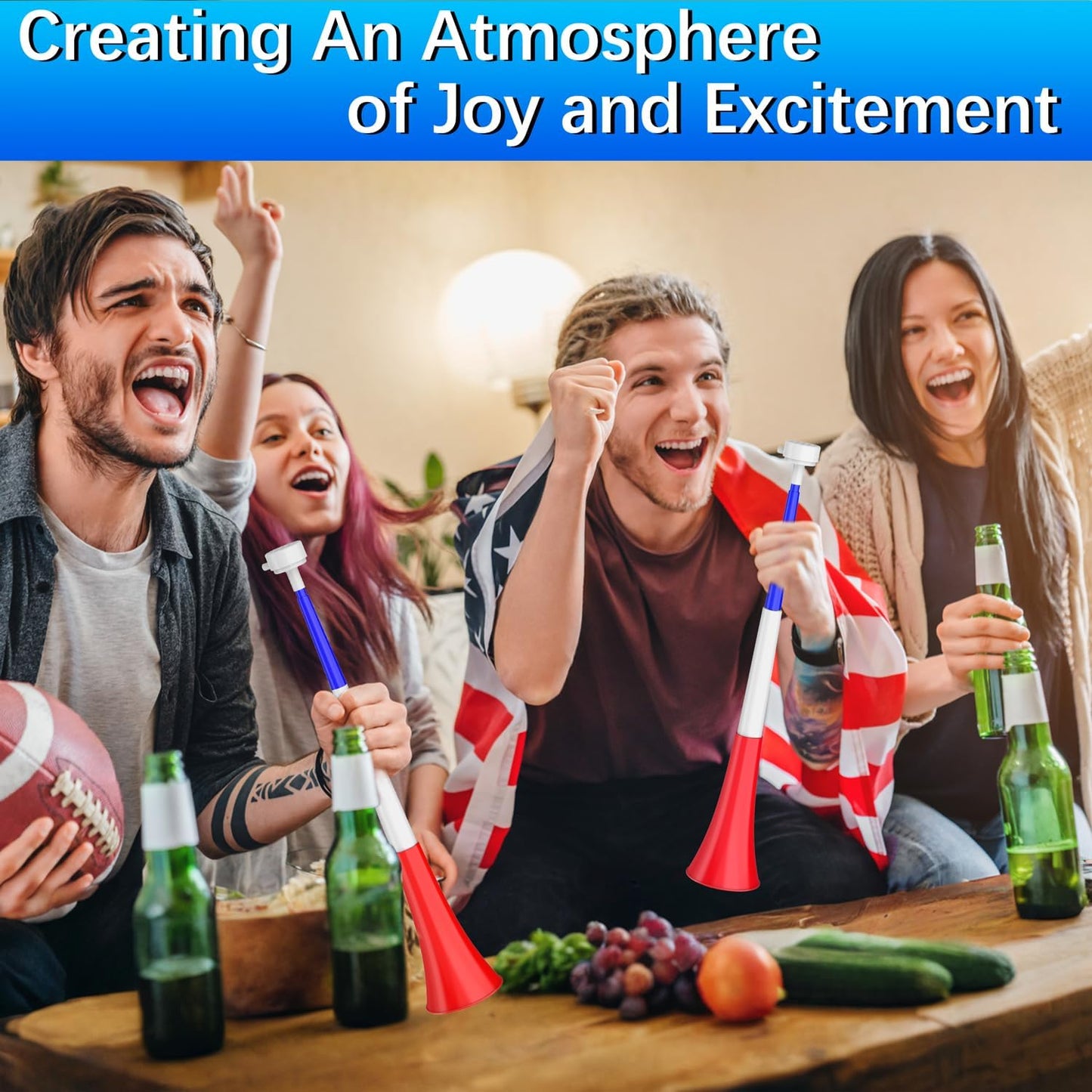 Collapsible Stadium Horn Noise Maker 24 Inch Vuvuzela Stadium Blower Plastic Trumpet Blow Horns Noisemakers for Sporting Events Graduation Games School Sports Party Supplies Favors Accessories