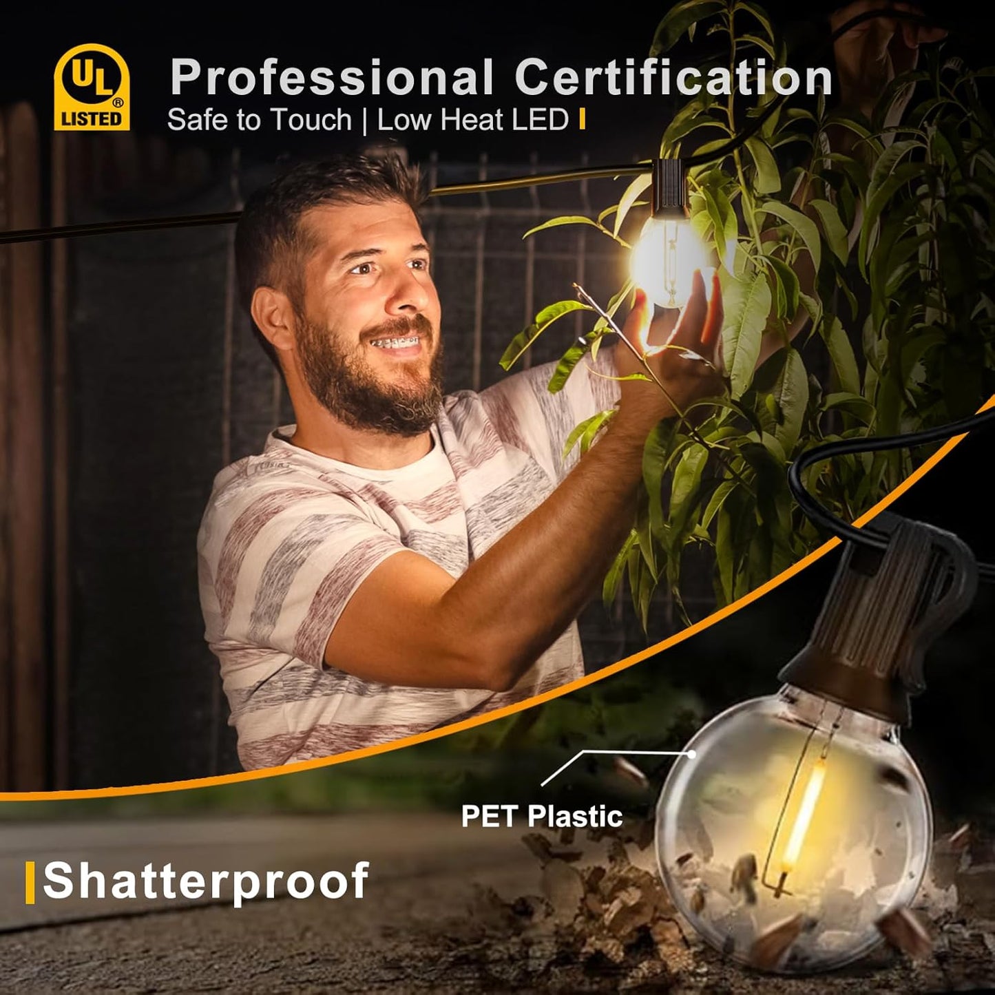 Outdoor String Lights 100FT, G40 LED Patio Lights with 52 Shatterproof Bulbs(2 Spare), All Weatherproof Hanging Lights for Outside Backyard Party Cafe Decor