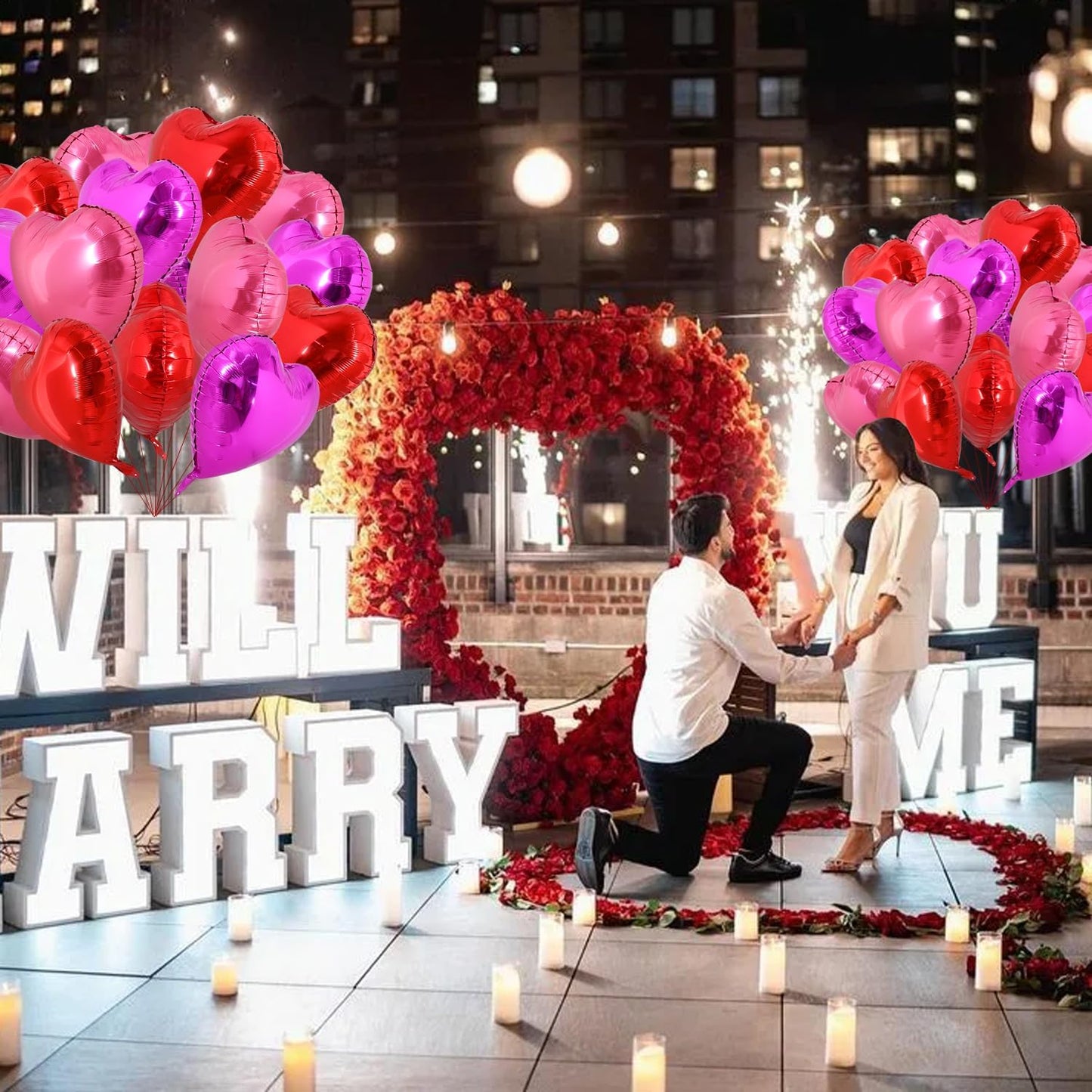 TONIFUL 30Pcs 18 Inch Rose Red Heart Balloons Valentine’s Day Heart Shape Foil Mylar Balloons Decoration for Romantic Valentine's Day Wedding Bridal Shower Anniversary Engagement Party Supplies