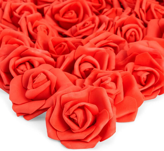 Juvale 100 Pack Red Artificial Flowers for Wedding Decor - 3 in Diameter Foam Carnations - Centerpiece Table Decorations & Wedding Decorations - Faux Flowers for Vase
