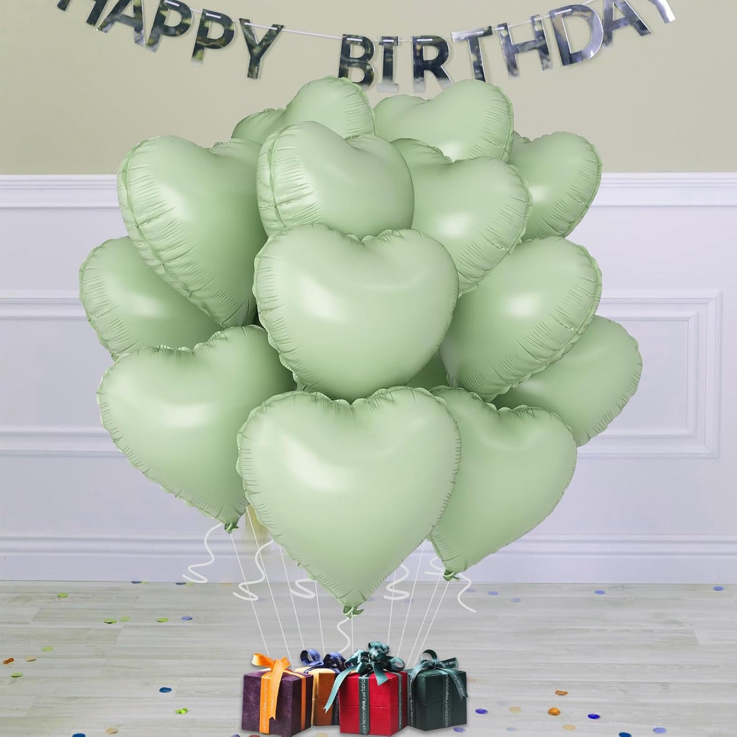 Green Heart Ballloons,18 Inch Pastel Green Foil Love Heart Shaped Balloons 12Pcs Light Green love balloon for Anniversary Birthday Party Baby Shower Valentines Day Decorations